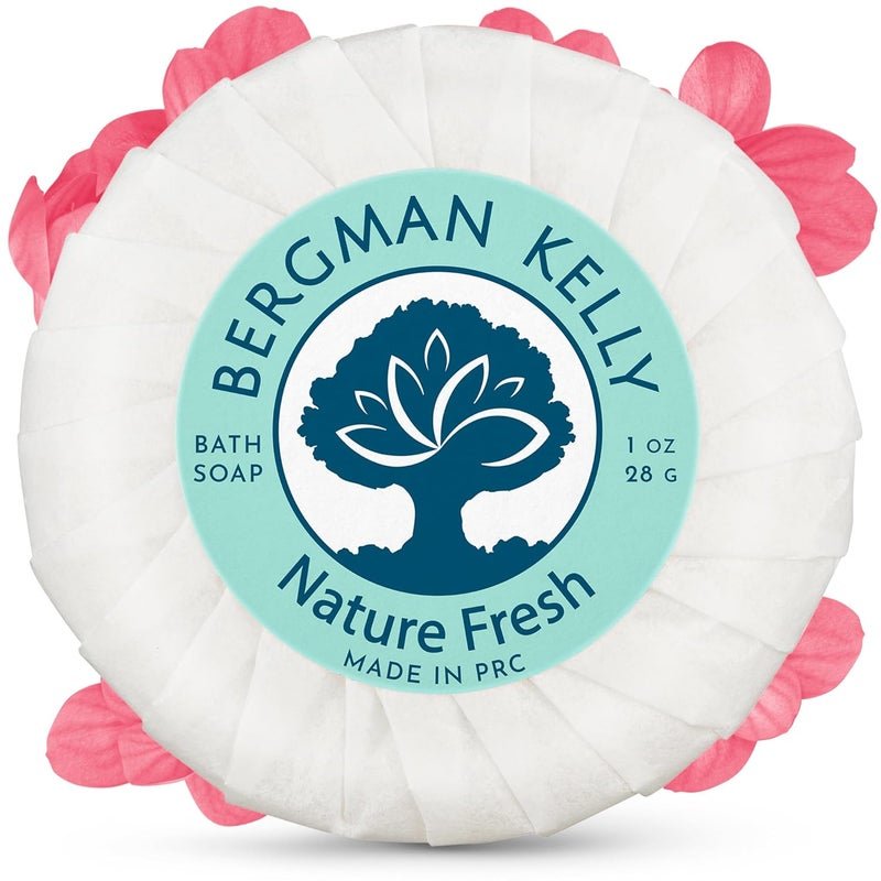 BERGMAN KELLY Hotel Soap Bars Nature Fresh 1 oz 100 PK Travel Size Luxury Bulk Amenities Bar Soap Mini Individually Wrapped Round Soap Small Toiletries for Airbnb Motel Guest Bathroom