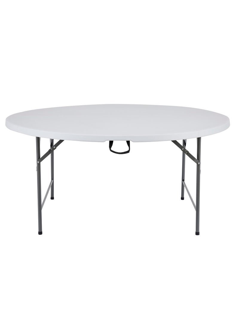 MAPLE HOME DECORATION Maple Home Plastic Folding Round Table Fold-in-Half Metallic Frame Portable Multi-purpose Carry Handle 8-10 Persons Dining Living Office Camp Picnic Beach Furniture 150*75cm