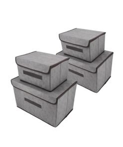 Pack Of 4 Foldable Storage Box With Lid Grey 36x23x24cm