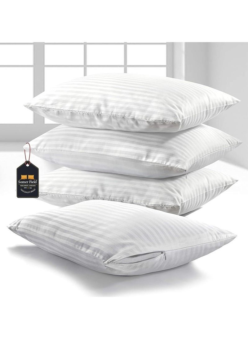 Somer Field - Pillow Cases 4 Pack - Envelope Closure Stripe Pillow Cases 50x75cm Premium Hotel Quality Anti Allergy Pillow Cover (Stripe)