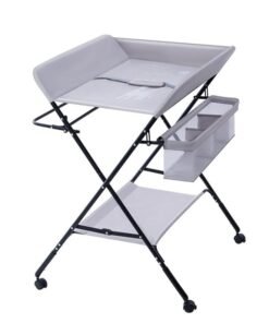 SKY-TOUCH Portable Baby Changing Table Dresser With Wheels, Bottom Rack, Side Basket And Clothes Rail, Grey