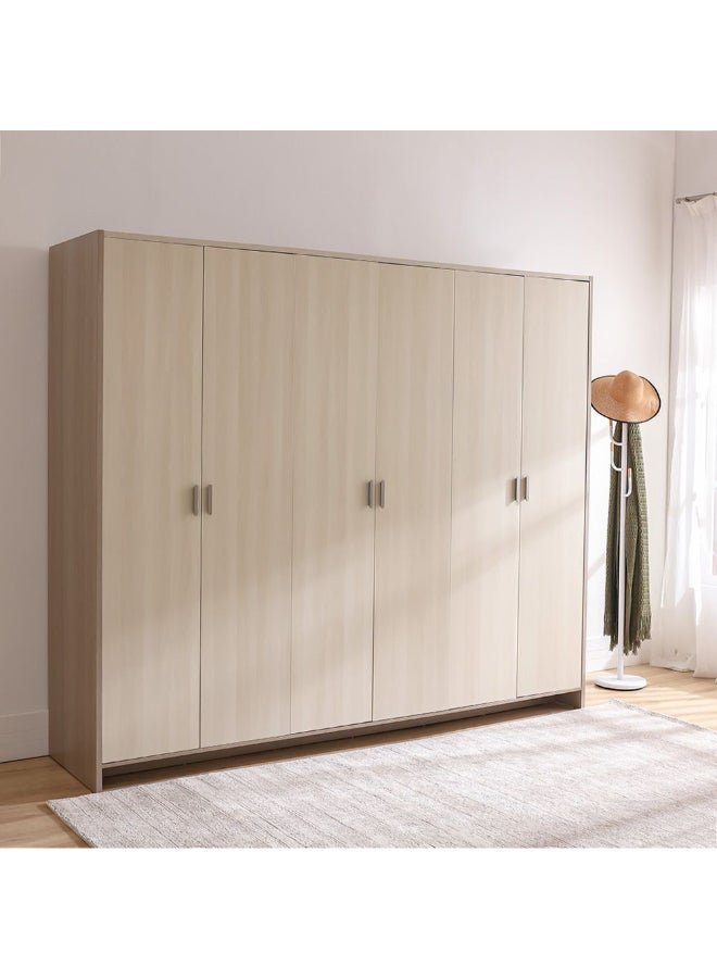 DANUBE HOME Barney 6 Door Wardrobe Sturdy Closet Clothes Storage Cupboard Modern Design Space Saving Swing Door Cabinet For Bedroom L240xW60xH120cm - Beige/Brown
