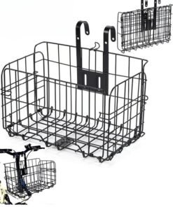 UNUNS Bike Baskets,Metal Bicycle Front/Rear Basket,Foldable Handlebar Bicycle Baskets For Adult Bikes,Detachable Hanging Storage Basket Fits Most Bikes,Beach Cruiser,Stationary Bike,Ebike,Road Bike,Black