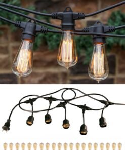 MODI Vintage Warm White LED String Light Set – 10M Cable with 20 Bulb Holders + 20 Edison-Style LED Bulbs – Indoor & Outdoor Decorative Lighting
