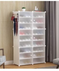 XiuWoo 18-Cube Diy Plastic Shoes Cabinet With Translucent Doors Portable Modular Shoe Storage Organizer Tower Shelf Expandable Shoes Rack 139X32X84 Cm Plastic