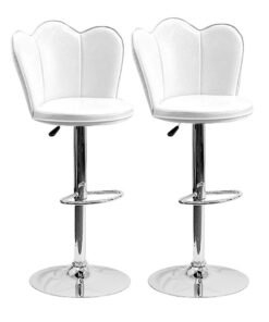 Sabir & Bros Furniture LLC SBF Height Adjustable Bar Stools | Set of 2 PU Leather Swivel Chairs with Backrest and Footrest | Hydraulic Chrome Base for Kitchen & Dining, White