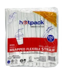 Hotpack Disposable Wrapped Plastic Drinking Straws - 6mm, 250 Pcs (Straww) White 6mm