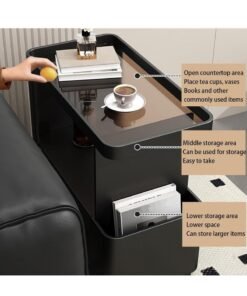 XiuWoo Mobile End Table on Lockable Wheels,Nightstand Narrow Coffee Table with 5mm Thick Fluted Tempered Glass,Snack Cart Storage Rack Creative Sofa Side Table, Bedside Utility Cart,Iron Side Cabinet for Living Room,Black