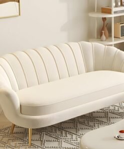 Comfynest Glam Sherpa Standard Sofa with Sloped Arms, Foam Cushions, and Solid Color Design, Living room couch, 177.8 x 73.66 x 78.74 cm, Off-White (2-Seater)
