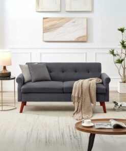 64" Upholstered Loveseat Linen Square Arm Sofa