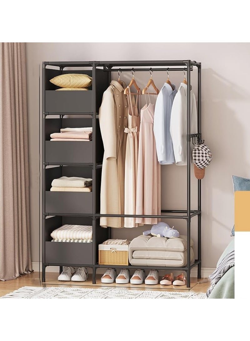BLOOMING TIME Multi-Functional Open Wardrobe Rack with Shelving and Hanging Section – Space-Saving Clothes Storage Solution for Bedroom or Entryway