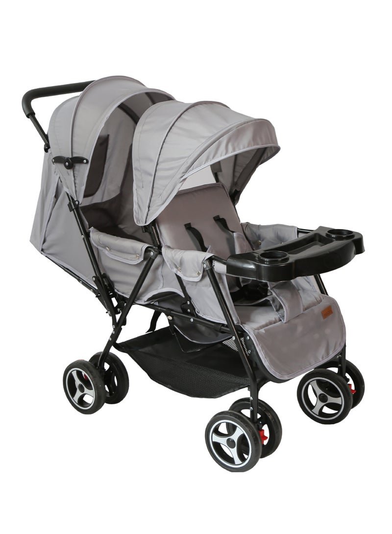 Moon Magnum Tandem Easy Fold Twin Travel Stroller Light Grey