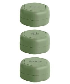 Cadence Travel Containers Skincare Set Magnetic Travel Capsules For Facial Cleanser Moisturizer Sunscreen 3 Medium Capsules (0.56Oz) With Cleanser Moisturizer & Sunicon Labels Eucalyptus