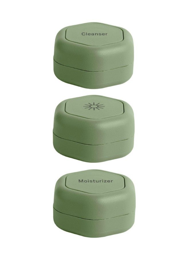 Cadence Travel Containers Skincare Set Magnetic Travel Capsules For Facial Cleanser Moisturizer Sunscreen 3 Medium Capsules (0.56Oz) With Cleanser Moisturizer & Sunicon Labels Eucalyptus