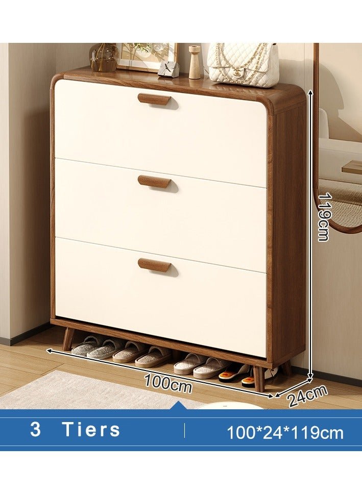 CityRiya-Long Shoe Cabinet, Shoe Rack, Shoe Storage Cabinet with 3 Flip Drawers, 100*24*119cm Entryway Shoes Organizer Cabinet, Shoe Rack Shelf Storage Organizer Stand for Hallway Bedroom - Image 2