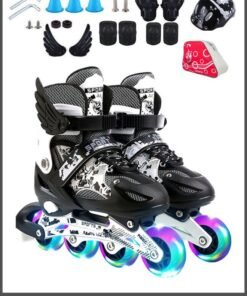 ZCM-HAPPY Adjustable Inline Skates Roller Skate Set with LED 4 Wheel Flashing Lights