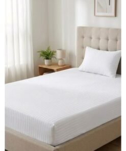 My Cotton 2-Piece Microfiber Single Fitted Sheet Set – White Striped 90×190 cm with Full Elastic & 1 Pillowcase