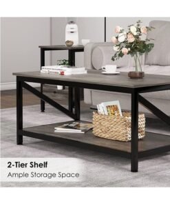 Alternative view of Coffee Table,Modern Square 2 Tier Sofa Side Table,Wood Tabletop Frame Table with Open Storage Shelf,Space Saving Center Table For Home, Living Room,100 * 55 * 43cm