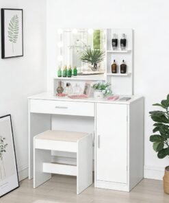 Alternative view of Sharpdo Bedroom Makeup Dressing Table with 1 Drawer Drawer Dresser ,Vanity Table 1 Cabinet and 2 Separate Storage Shelves, 3 Lighting Modes and Adjustable Brightness Dressing Table With Drawers Vanity Table Beautiful Makeup Table 90*40*137CM (Does Not Include Dressing Stool)