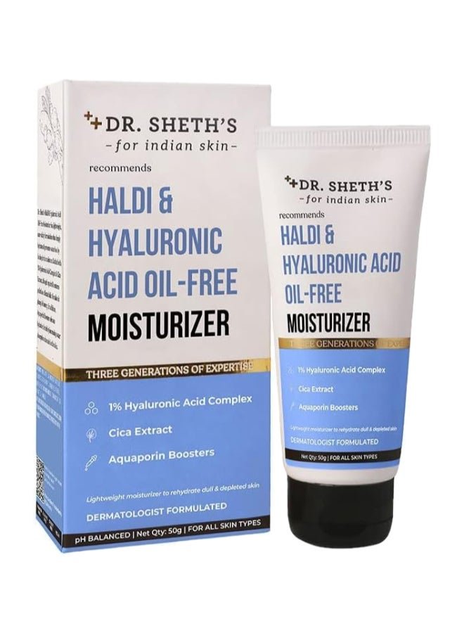 Dr. Sheth's Dr. Sheth’s Haldi And Hyaluronic Acid Oil-Free Moisturizer | Lightweight Moisturiser to Rehydrate Dull Skin | 1% Hyaluronic Acid, Cica Extract And Aquaporin Boosters | Women And Men | 50g