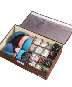 Yellow Weaves Polyester Undergarments Organizer for Women - Clothing Storage Box for Wardrobe Drawer - Innerwear, Bra, Panty, Socks, Ties - Brown