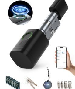 Makayuron Smart Door Lock, 5 in 1 unlock, Tuya Bluetooth App Unlock,2 Keys 7 IC Cards, NFC, Adjustable Cylinder, Black （Battery Included）