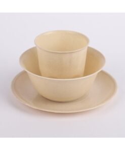 Disposable Rice Husk Tableware Suit Picnic Camping Outdoor Barbecue Bowl Chopsticks Cup And Saucer Combination Hotel Four-piece Wholesale-Color:Beige Rice Husk (bowl Cup Plate)