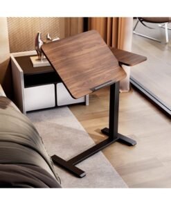 Adjustable Overbed Laptop Table with Wheels Tilting Wooden Desktop Height Adjustable Bedside Desk 70x40 cm Brown