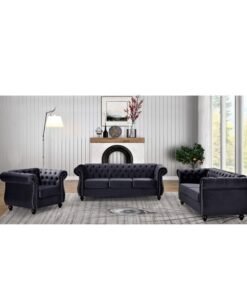 Maharat Al Bahar MAB FURNISHINGS Luxury Velvet Tufted Sofa Set - 3 Seater, 2 Seater, and 1 Seater for Living Room, Hallways, Offices, Bedroom (Black)"