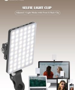 Eworld High-power 60-LED Rechargeable Selfie Light with Front & Back Clips, 3 Light Modes and 10 Brightness Levels, Ideal for Makeup, Selfies, Vlogs, Video Conferences on Smartphones, Tablets, Laptops