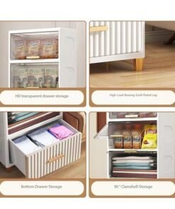 Alternative view of C&C Home Multipurpose 4 Layers Storage Cabinet Freestanding Narrow Side Organizer Cabinet with 3 Flip Top Magnetic Lids and 1 Spacious Drawer for Bathroom Hallway Kitchen Bedroom 60x30x110 cm