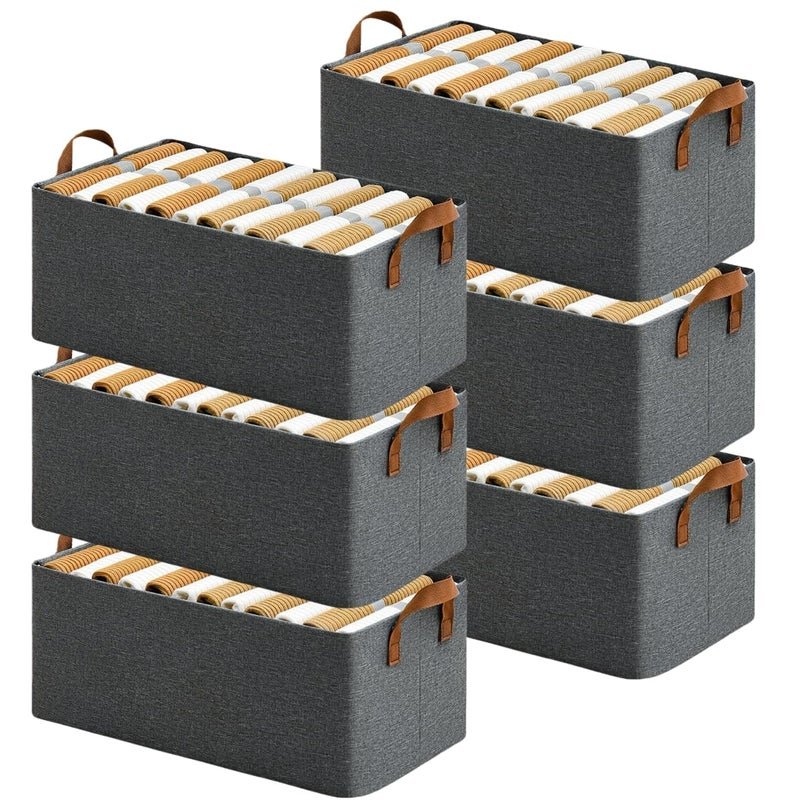 TECNOVIQ Clothes Organizer Storage Box for Sarees,Jeans,Shirts,Pants,Sweater with Foldable Steel Frames and Handles,Useful for Wardrobe,Closet, Bins,Fabric Basket,Pack of 1, Grey,47 X 28 X 20.5 cm