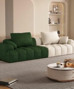 Comfynest Extra Long Standard Wood Sofa Non-Skid Modern Style In Solid Color - Anti Cat Scratch Fabric 240 X 100 X 65 Cm Dark Green/Beige