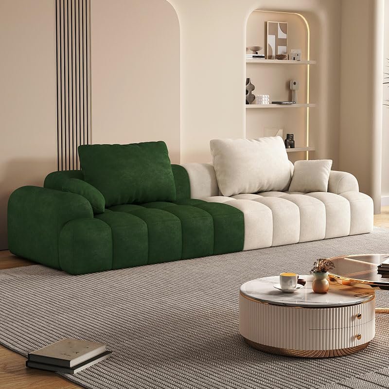 Comfynest Extra Long Standard Wood Sofa Non-Skid Modern Style In Solid Color - Anti Cat Scratch Fabric 240 X 100 X 65 Cm Dark Green/Beige