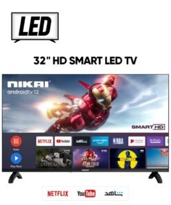 NIKAI 32 Inch Smart LED TV | HD 1366 x 768 Resolution | Android TV with Wi-Fi & DLNA | Quad-Core Processor | 16W Speaker Power | 2x HDMI, 2x USB | Netflix, YouTube, Shahid | 60Hz | Model Year 2018 | NTV3200SLED / NTV3200SLED4 Black