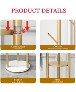 RATSAW Clothes Hanger and Rack with a Modern and Elegant Design Coat Racks Freestanding Coat Hanger Stand Hall Tree Coat Rack for Hanging Hats ScarvesBags Modern Coat Rack with Double Shelves Corner Coat Rack, 9 Hooks - Black Colour - Image 3