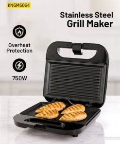 KRYPTON Electric Grill Maker with Non-Stick 2 Slice Plates | Automatic Temperature Control | Power On/Off Indicators | Easy to Clean | Perfect for Grilling Meat, Chicken, Vegetables 750 W KNGM6064S Black/Silver