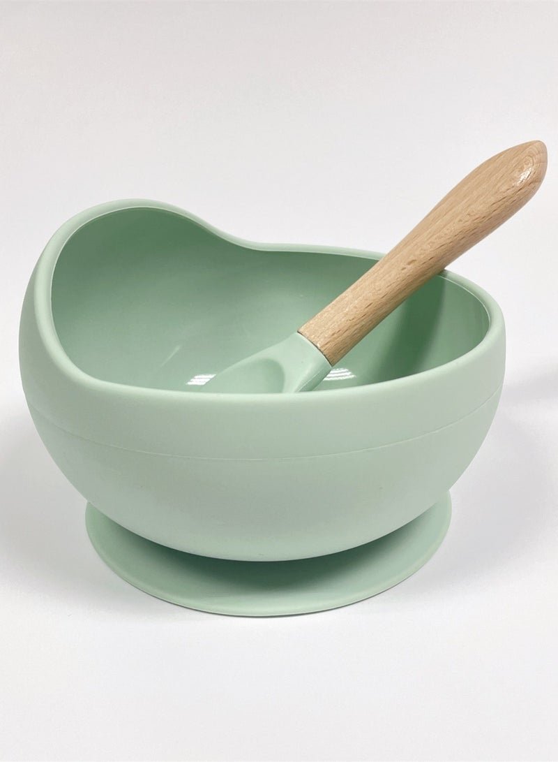 Bebiland Set Of 2 Pieces Silicone Baby Feeding Set With Suction, Silicone Bowl and Spoon For Baby, Kids, Green - Image 3