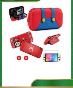 Anmi 4-in-1 Switch Carrying Case for Nintendo Switch OLED, Portable Travel Case with Hard Cover Case, Screen Protector and Thumb Grip Caps, Carry bag with Game Holders for Switch OLED