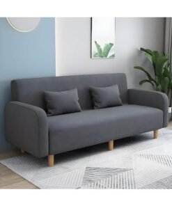 Comfynest Seats 3 Modern Small Solid Wood Frame Foam-Filled Sofa with Square Arm  Flannel Upholstery, Space-Saving, Cushion Back (150 x 65 x 75 cm) (Dark Grey)