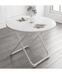 Organized Home Foldable Round Table Small Apartment Household Simple Dining Table Outdoor Picnic Tables Stand Portable Table White