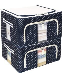 AVZEEGO Foldable Steel Frame Clothes Organizer Storage Box for Wardrobe, Saree, Shirts, and Blankets And Cloth Box With Zipper With Handle Organizer (Blue Dot, (44 Ltr - Pack of 2))