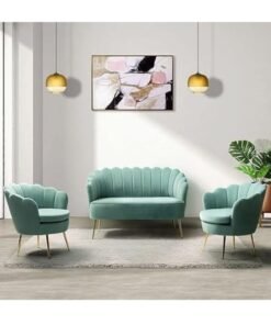 Maharat Al Bahar MAB FURNISHINGS 3-Piece Velvet Living Room Furniture Set - Including Loveseat & 2 Sofa Chairs, Modern Comfy Upholstered 2-Seater Sofa & Accent Chair Set for Bedroom (Sky Blue)