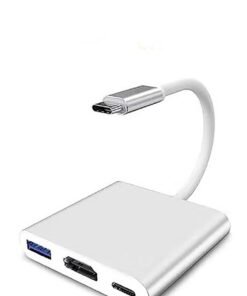 QIRG USB Type-C to HDMI 3-in-1 adapter, 4K video converter with 3.0 and Type-C charging ports, USB-C Digital AV multi-port adapter for Mac devices (silver)