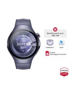 HUAWEI Watch 5 46mm Smartwatch, Multi-sensing X-TAP technology, Real-Time Fingertip Blood Oxygen, eSIM, 2-Battery Modes, Intuitive Smart Gestures, Compatible with iOS & Android + FOC Purple