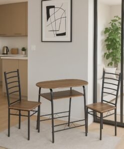 AFT 3-Piece Dining Table Set with 2 Chairs – Compact Kitchen & Dining Room Furniture, Space Saving Design, Metal Frame with Walnut Brown Wood Finish
