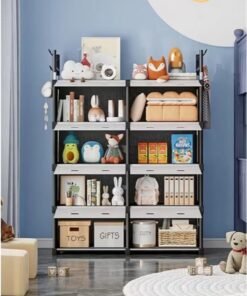 XiuWoo Simple Dustproof Plastic Bookcase Book Shelf With Hooks,Storage Organizer Portable Display Bookshelf, for Study Room, Bedroom, Office, Living Room, Closet
