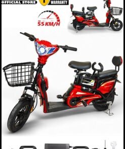 Wind Horse M1 Electric Delivery Bike 400W Motor, 48V 12Ah Battery, 55KM/H Max Speed, Dual Seat, 14 Inches Tires, Front Grocery Basket, Remote Lock Unlock System, Carbon Alloy Frame. 3-Speed Modes E-Bike