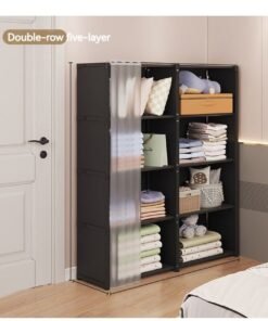 XiuWoo 5 Layers Double Row Dustproof Wardrobe For Clothes Side Cabinets Household Bedroom Storage With Door Cover Simple Assembly Storage Cabinet Hanging Wardrobe Rental Room Wardrobe