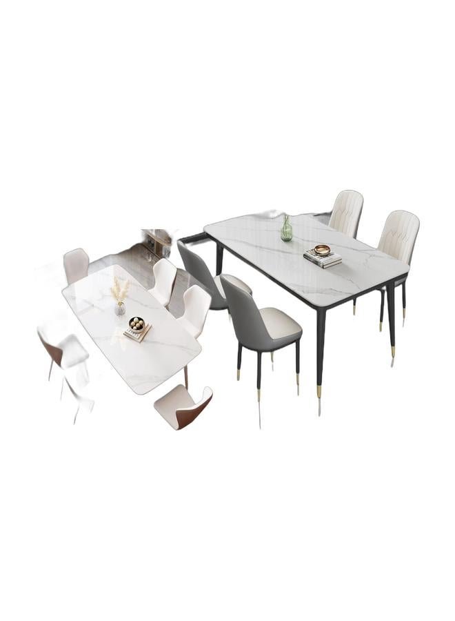 fashionhome Modern Multipurpose Industrial Standard Rectangle Sintered Stone Dining Table Sets Bundle – Includes 140×80×75 cm Sintered Stone Table with 6 Curved Ergonomic Chairs (43×54×84 cm) and 120×60×75 cm Artificial Sintered Stone Rock Plate Table with 4 Concave Curve Chairs (40×42×86 cm) for Kitchen, Dining Room, or Restroom Use.